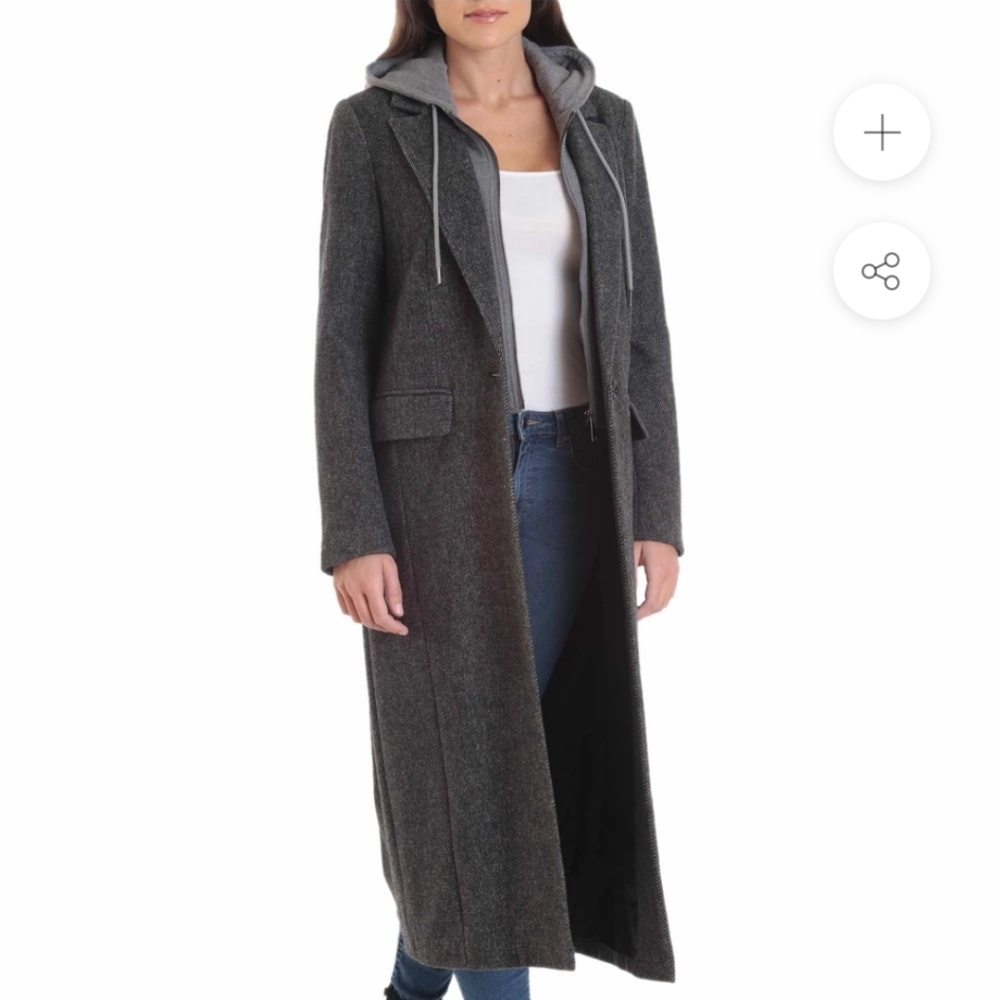 Twill Wool Maxi Coat with Removable Bib